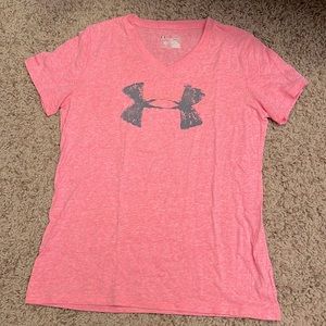 Pink Under Armour short sleeve v neck shirt
